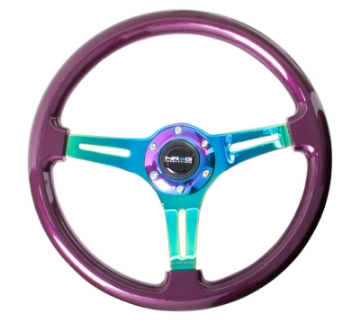 Picture of NRG Classic Wood Grain Steering Wheel 350mm Purple Pearl Paint w-Neochrome 3-Spoke Center