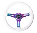 Picture of NRG Classic Wood Grain Steering Wheel 350mm White Paint Grip w-Neochrome 3-Spoke Center