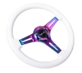 Picture of NRG Classic Wood Grain Steering Wheel 350mm White Paint Grip w-Neochrome 3-Spoke Center