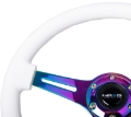 Picture of NRG Classic Wood Grain Steering Wheel 350mm White Paint Grip w-Neochrome 3-Spoke Center