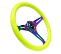 Picture of NRG Classic Wood Grain Steering Wheel 350mm Neon Yellow Color w-Neochrome Spokes