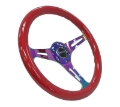Picture of NRG Classic Wood Grain Steering Wheel 350mm Red Grip w-Neochrome 3-Spoke Center