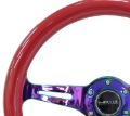 Picture of NRG Classic Wood Grain Steering Wheel 350mm Red Grip w-Neochrome 3-Spoke Center