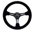 Picture of NRG Reinforced Steering Wheel 350mm - 3in- Deep Blk Suede w-Red Stitching & 5mm Spokes w-Slits