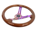 Picture of NRG Reinforced Steering Wheel 350mm - 3in- Deep Brown Wood w-Blk Matte Spoke-Neochrome Center Mark