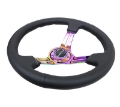 Picture of NRG Reinforced Steering Wheel 350mm - 3in- Deep Blk Leather-Blk Stitch w-Neochrome Slits