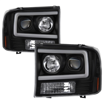 Picture of Spyder 99-04 Ford F250 Super Duty Projector Headlights - Light Bar - Black PRO-YD-FF25099V2-LB-BK