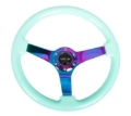 Picture of NRG Reinforc Steering Wheel 350mm - 3in- Deep Minty Fresh Wood Grain w-Neochrome 3-Spoke Center