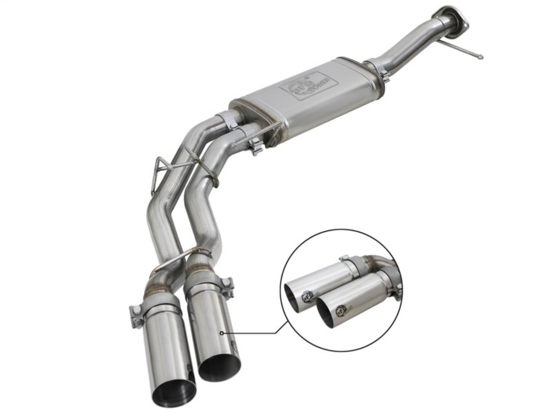 Picture of aFe Rebel Series 3in- to 2-5in- 409 SS C-B Exhaust 11-14 Ford F-150 V6-3-5L tt - Polished Tip