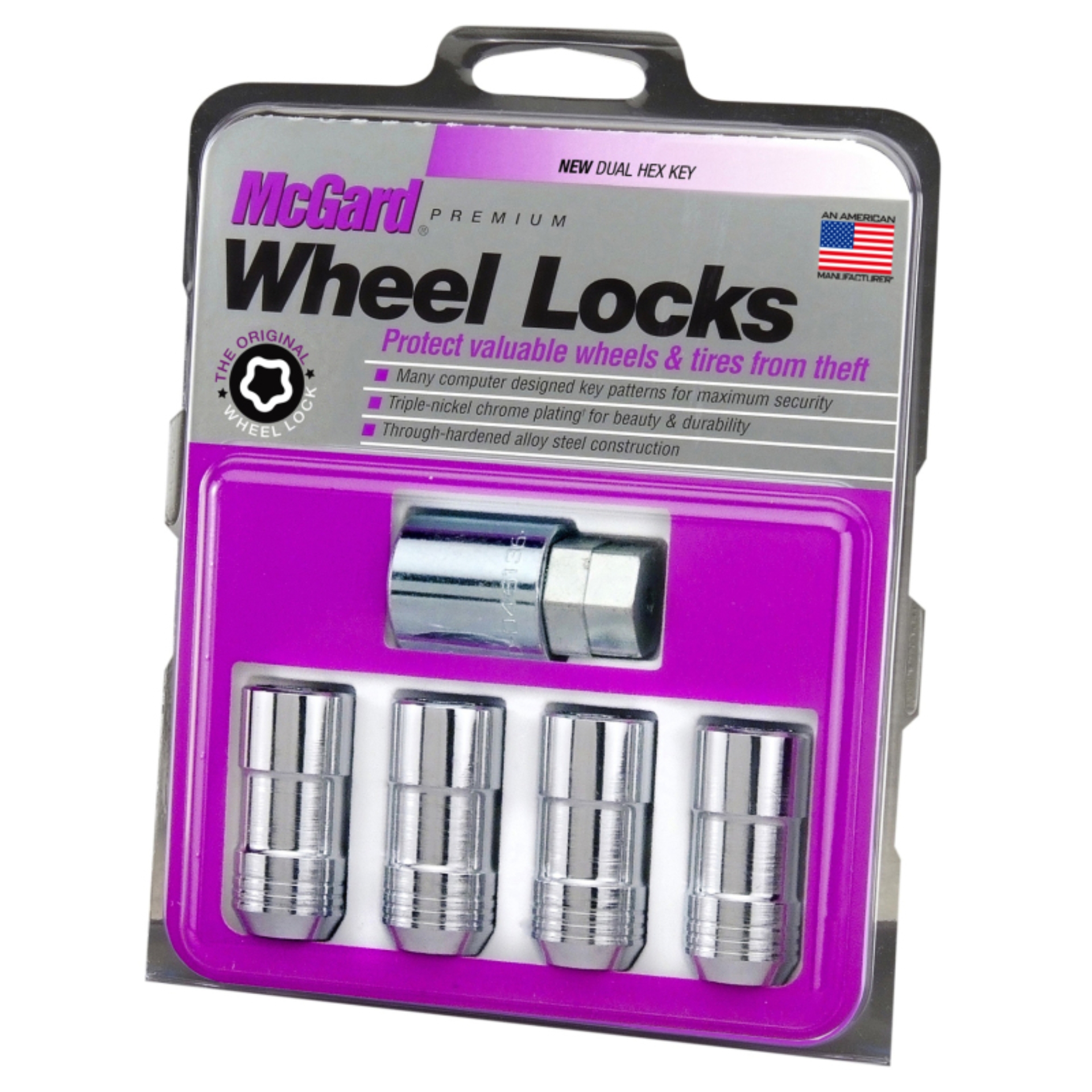 Picture of McGard Wheel Lock Nut Set - 4pk- Cone Seat M14X1-5 - 21mm & 22mm Dual Hex - 1-965in- L - Chrome