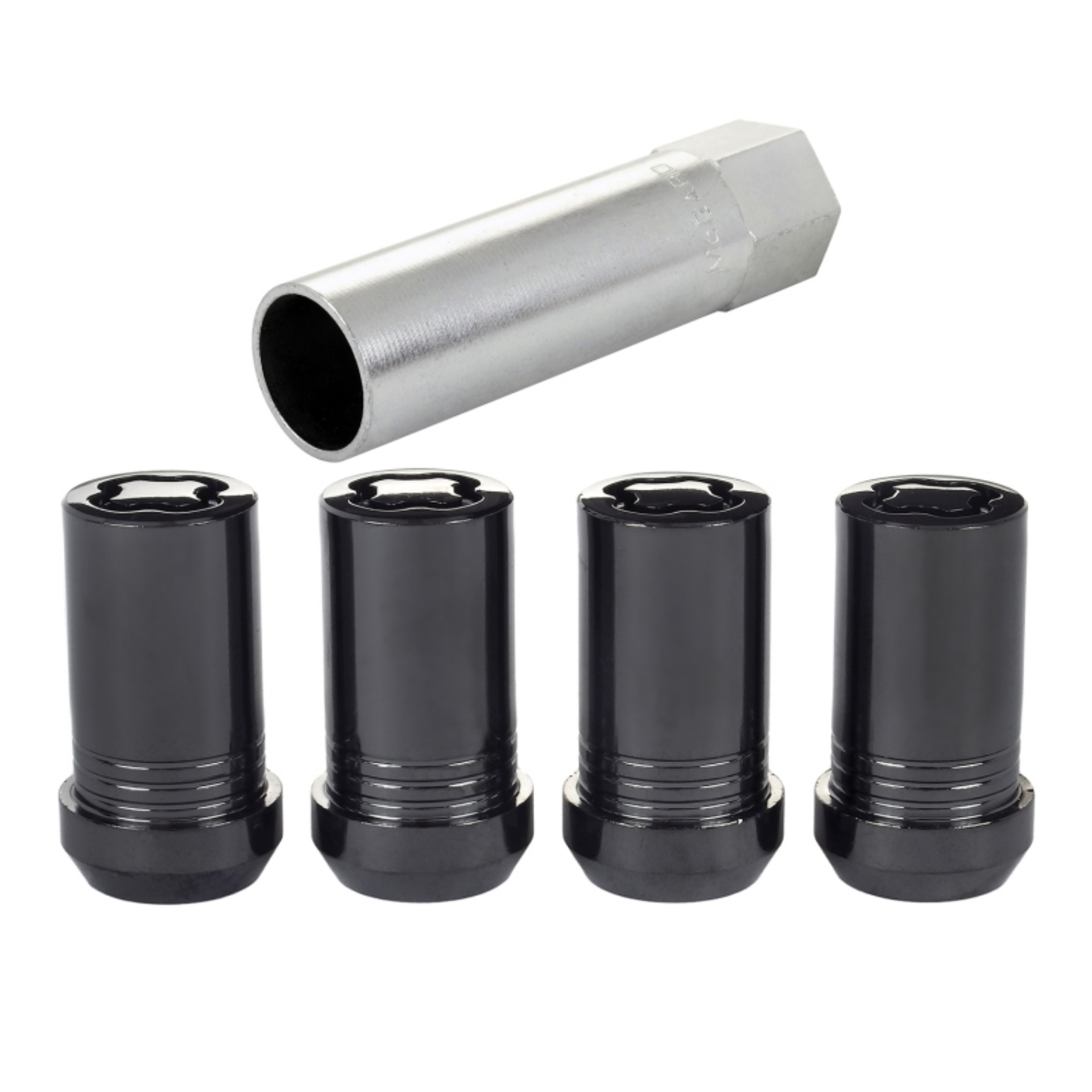 Picture of McGard Wheel Lock Nut Set - 4pk- Tuner - Cone Seat M14X1-5 - 22mm Hex - 1-648in- Length - Black