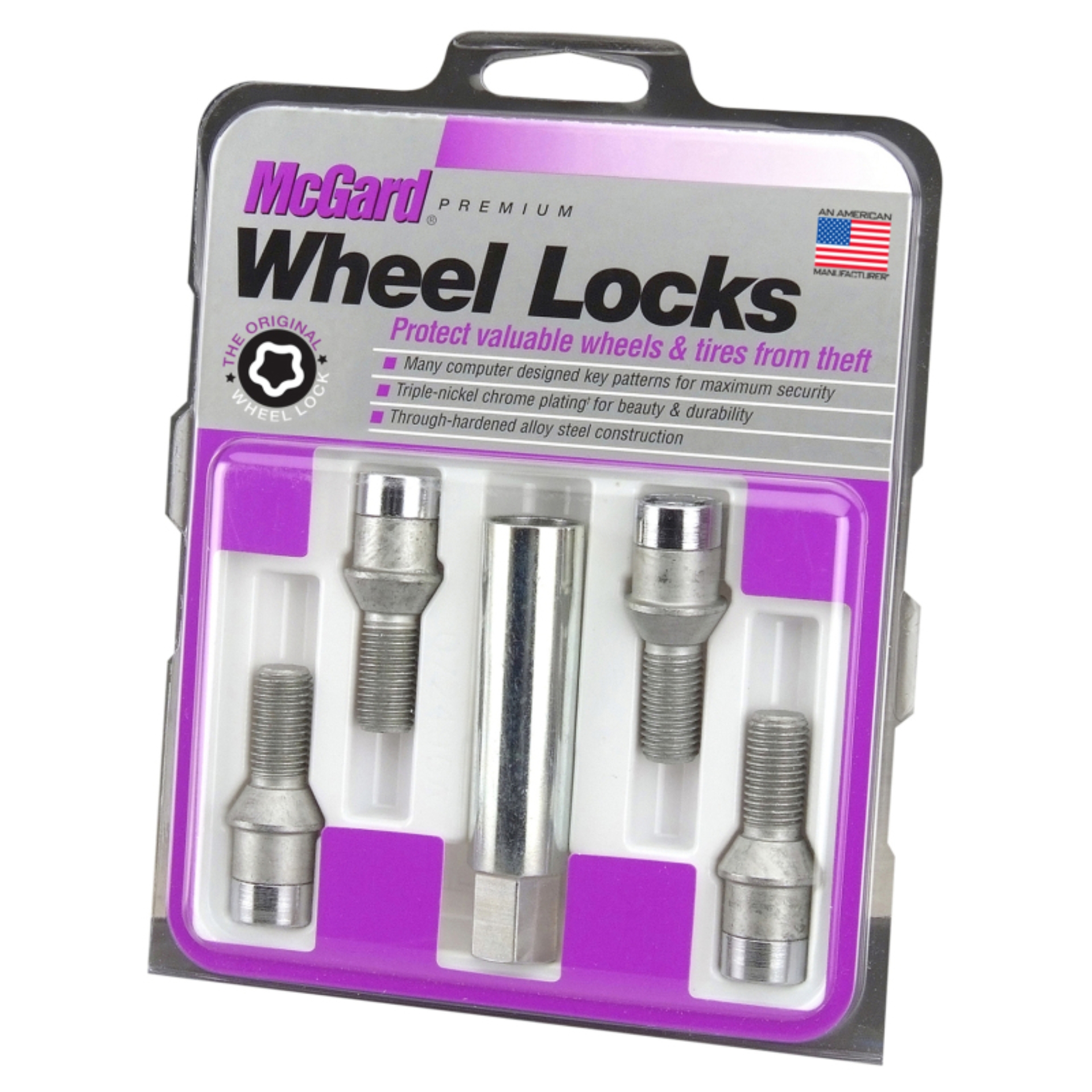 Picture of McGard Wheel Lock Bolt Set - 4pk- Tuner - Cone Seat M12X1-5 - 17mm Hex - 22-4mm Shank L- - Chrome