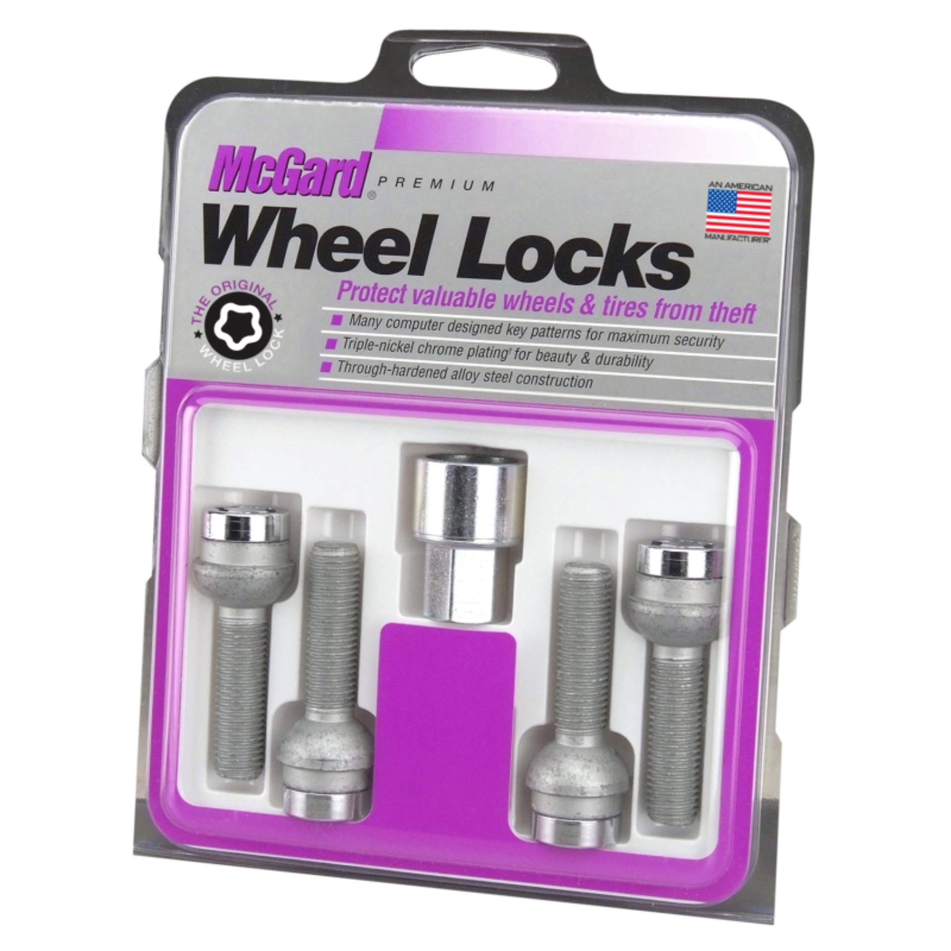 Picture of McGard Wheel Lock Bolt Set - 4pk- Radius Seat M12X1-5 - 17mm Hex - 27-9mm Shank Length - Chrome