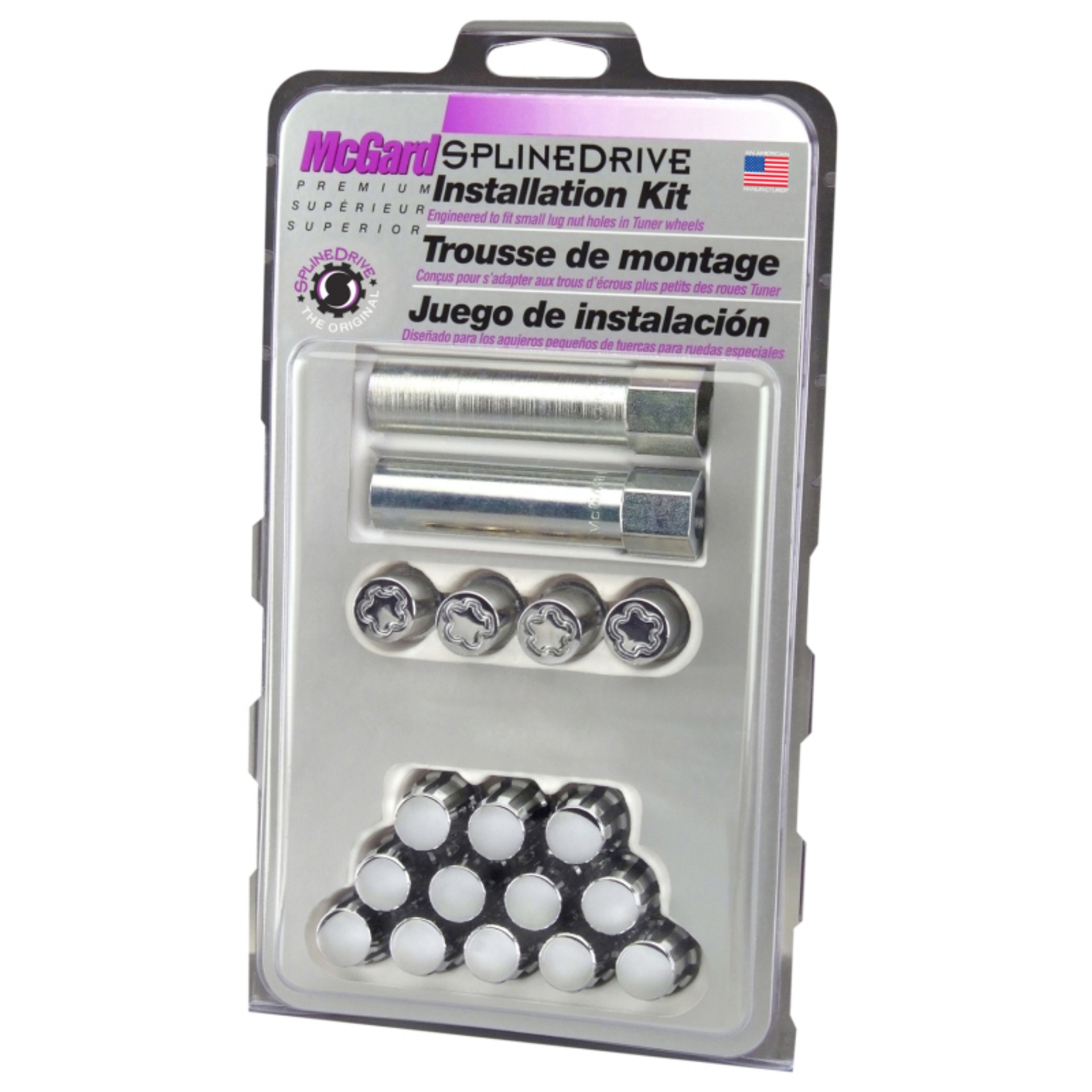 Picture of McGard SplineDrive Tuner 4 Lug Install Kit w-Locks & Tool Cone M12x1-25 - 13-16 Hex - Chrome CS
