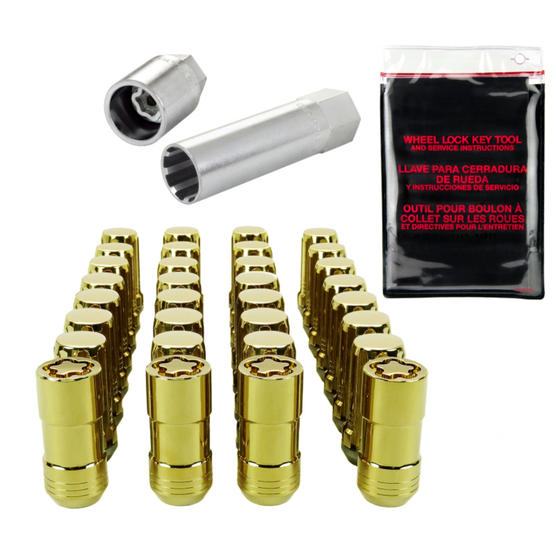 Picture of McGard SplineDrive Tuner 8 Lug Install Kit w-Locks & Tool Cone M14X1-5 - 1in- Hex - Gold