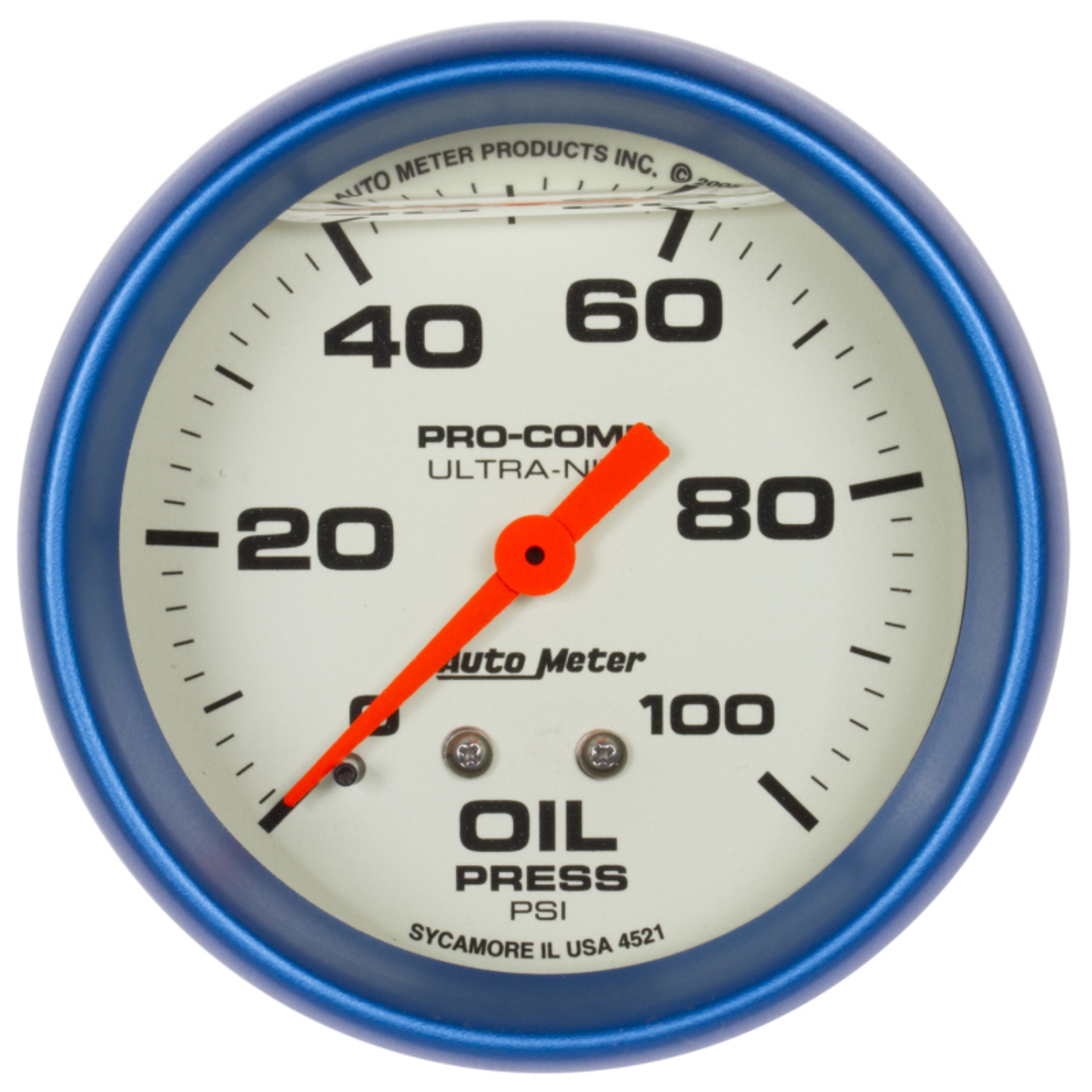 Picture of Autometer Ultra-Nite 2-5-8in 0-100 PSI Liquid Filled Mechanical Glow In Dark Oil Pressure Gauge