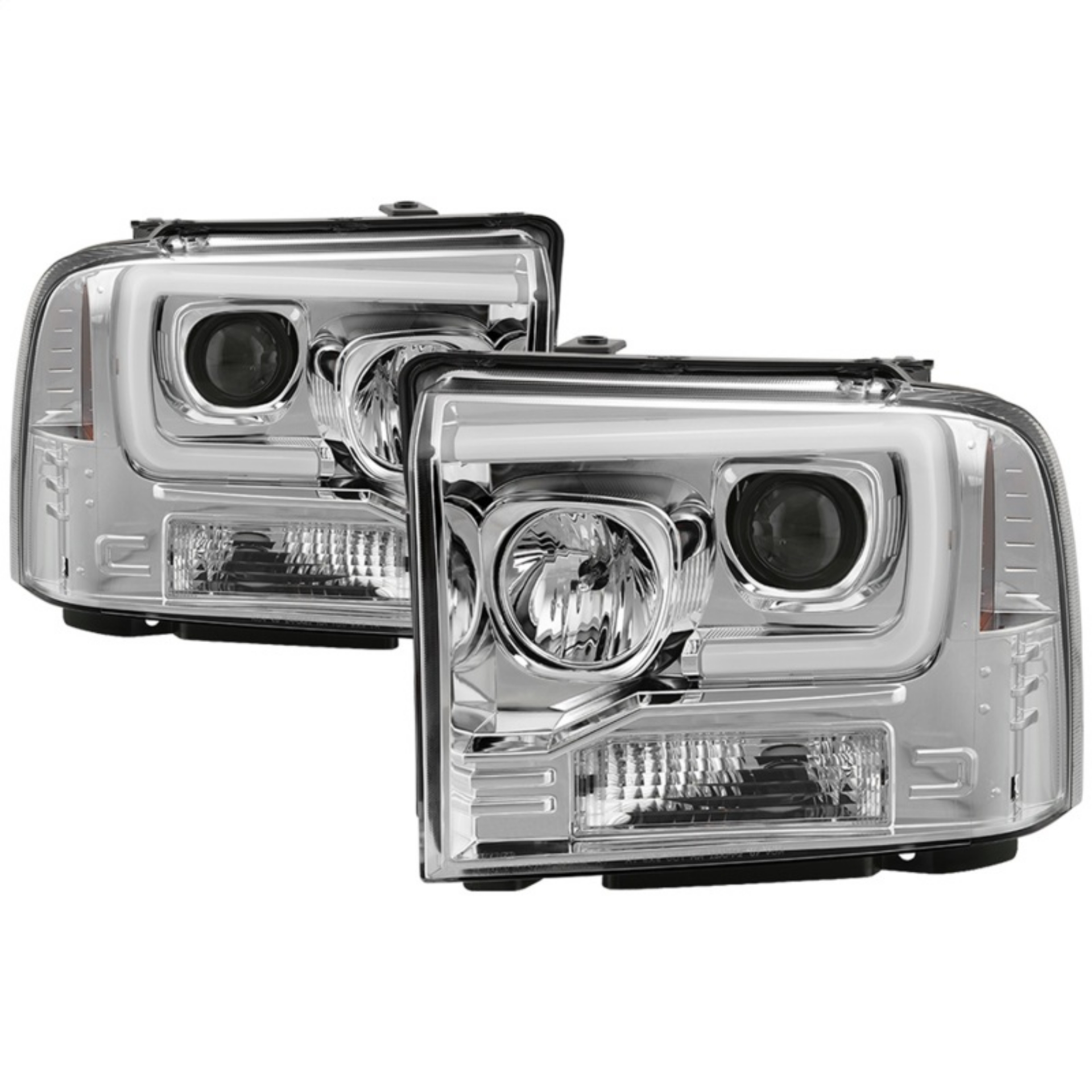 Picture of Spyder 05-07 Ford F250-350-450 SD Ver 2 Proj Headlights - Light Bar DRL - Black PRO-YD-FS05V2-LB-C