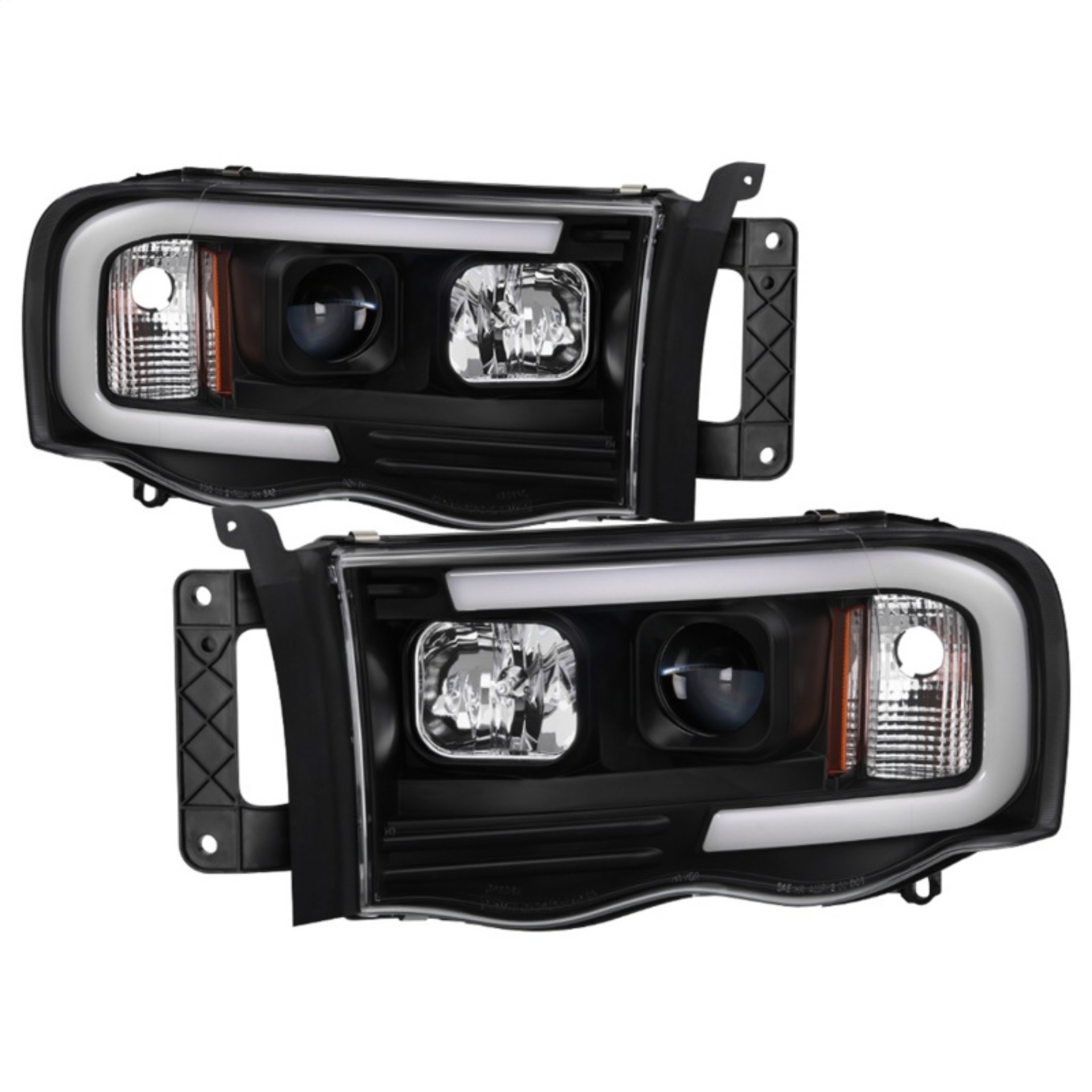 Picture of Spyder 02-05 Dodge Ram 1500 Light Bar Projector Headlights - Black PRO-YD-DR02V2-LB-BK