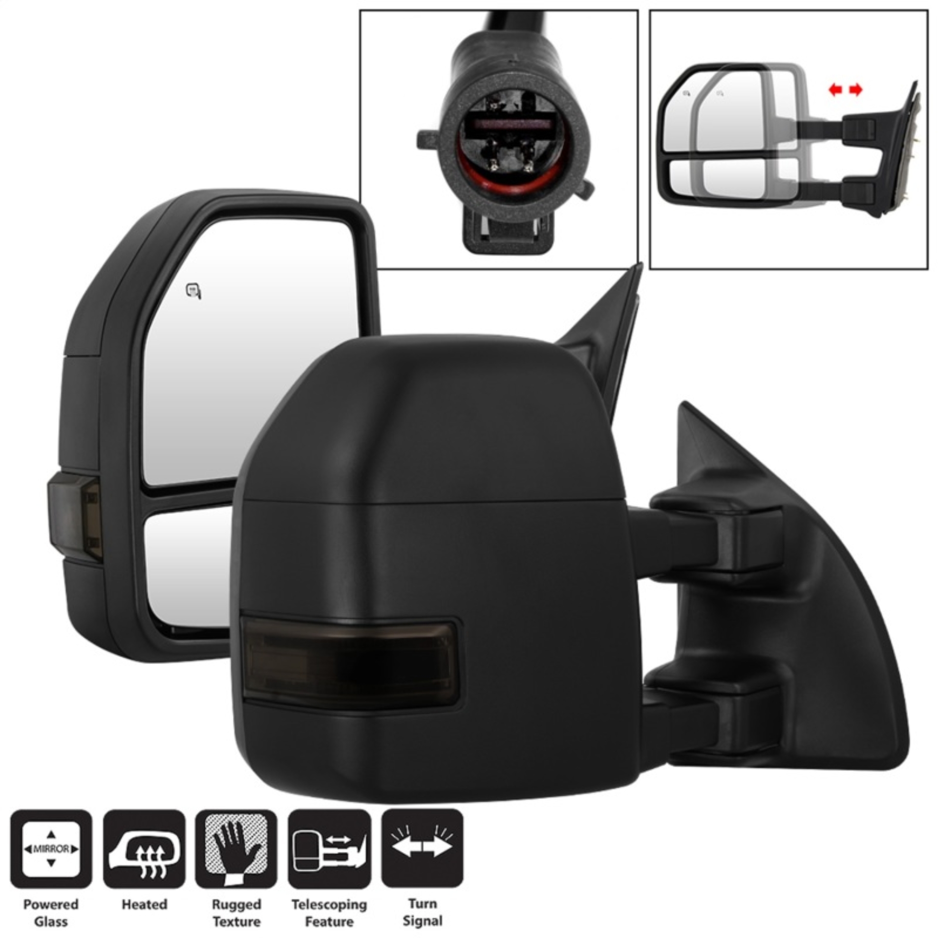 Picture of xTune 99-07 Ford Super Duty Heated LED Signal Power Mirrors - Smk Pair MIR-FDSD99S-G4-PW-SM-SET