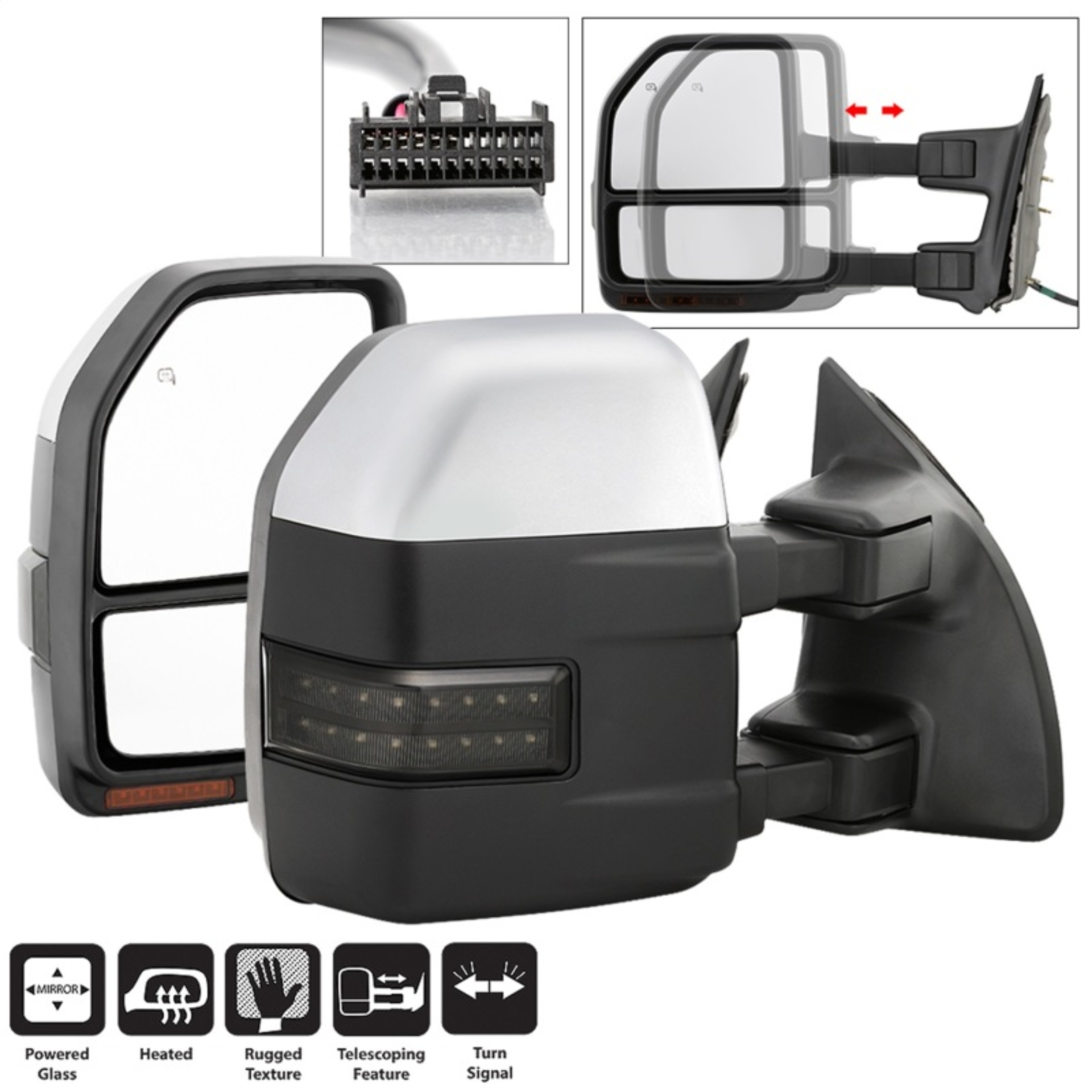 Picture of xTune 08-15 Ford F-250 SD Heated Adj LED Signal Chrome Mirrors - Smk MIR-FDSD08S-G5-PW-RSM-SET