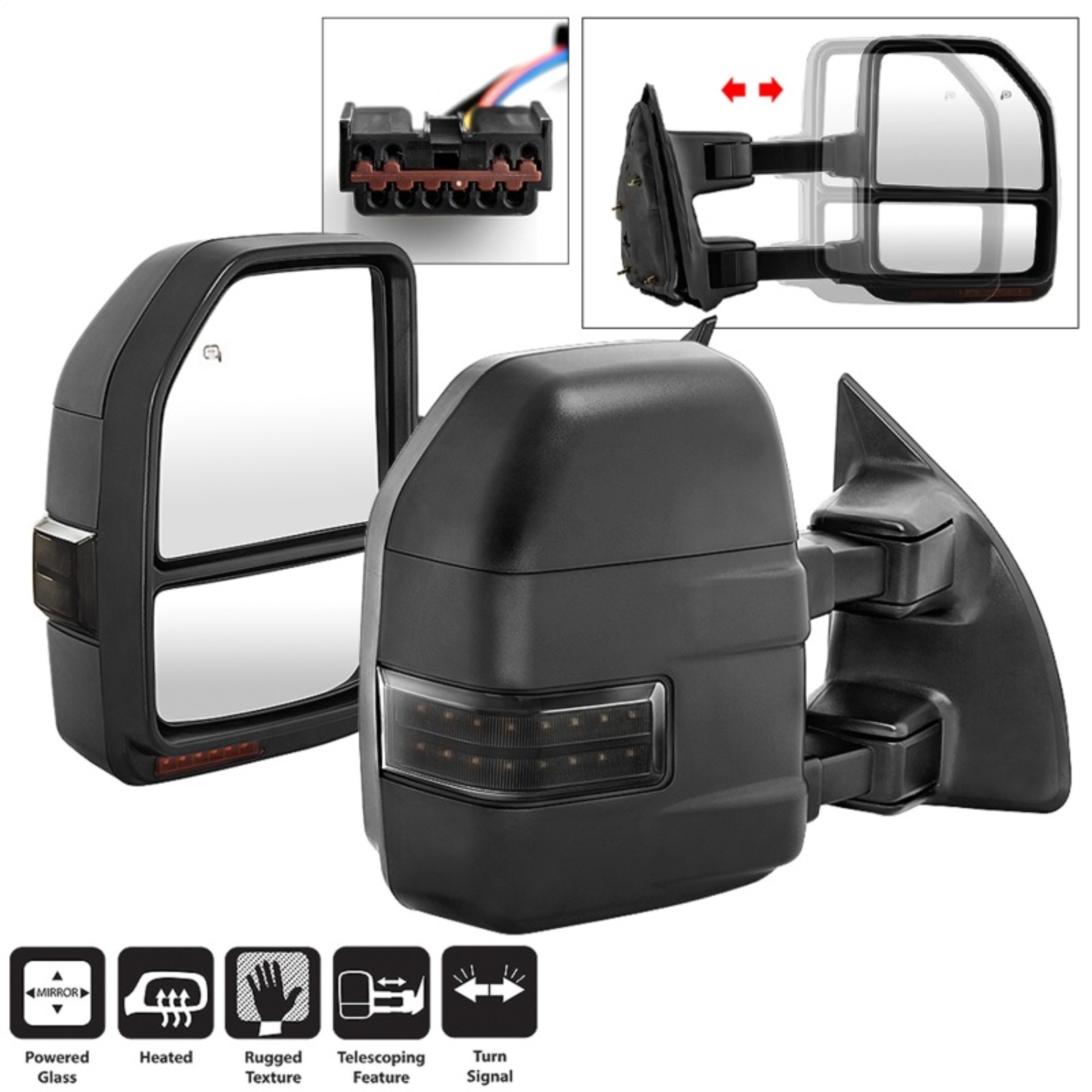 Picture of xTune 99-07 Ford SuperDuty Heated LED Telescoping Pwr Mirrors-Smk Pair MIR-FDSD99S-G4-PW-RSM-SET