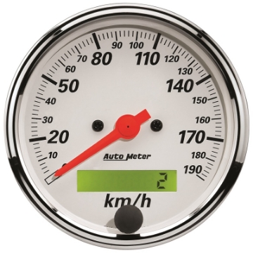 Picture of Autometer Arctic White 3-1-8in 190KM-H Electronic Programmable Speedometer w- LCD ODO