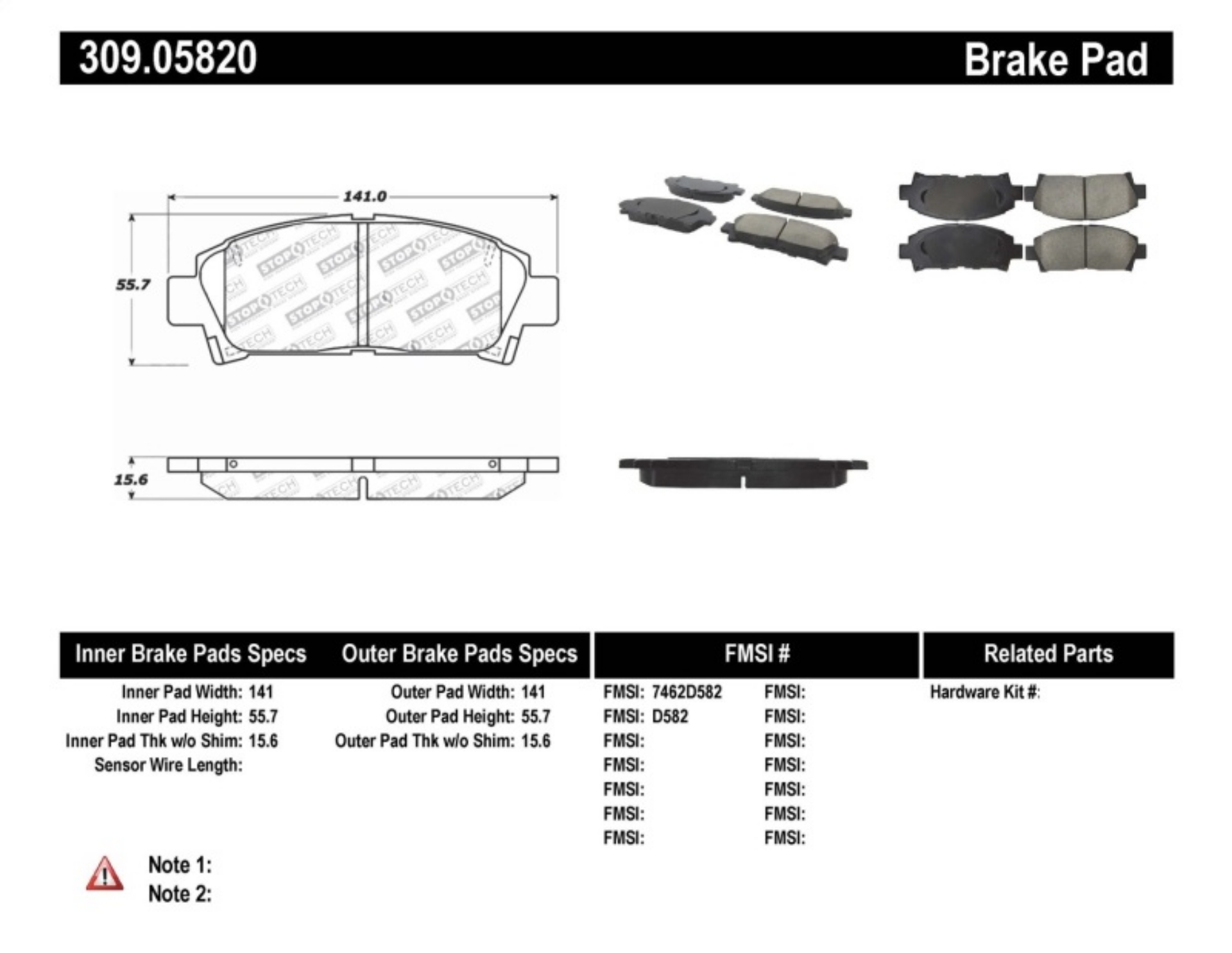Picture of StopTech Performance 92-95 Toyota MR2 Turbo Front Brake Pads