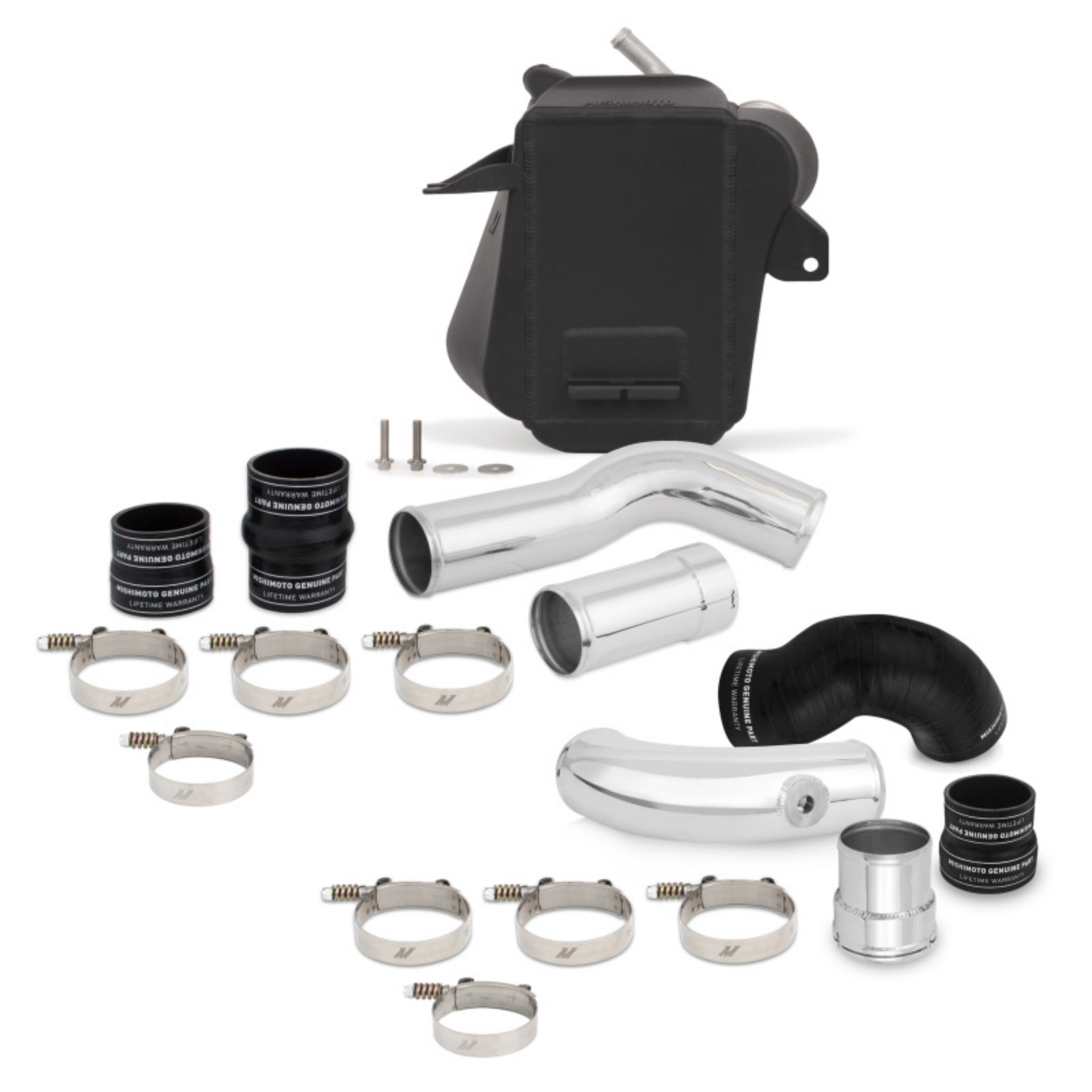 Picture of Mishimoto 11-16 Ford 6-7L Powerstroke Air-To-Water Intercooler Kit - Wrinkle Black w- Polished Pipes