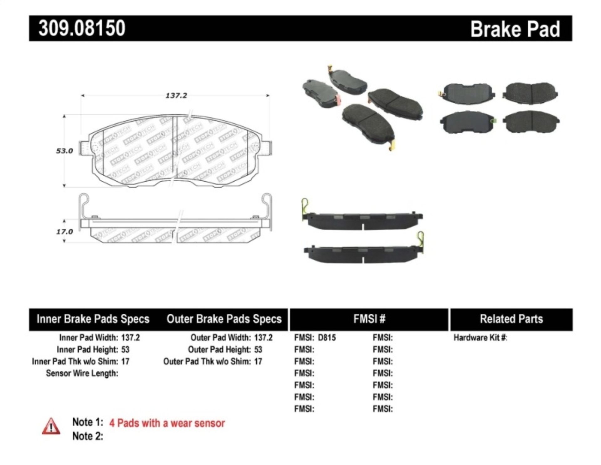 Picture of StopTech Performance 02-05 Infiniti G35 - 07-09 Nissan Altima-Sentra - 6-02-05 350Z Front Brake Pa