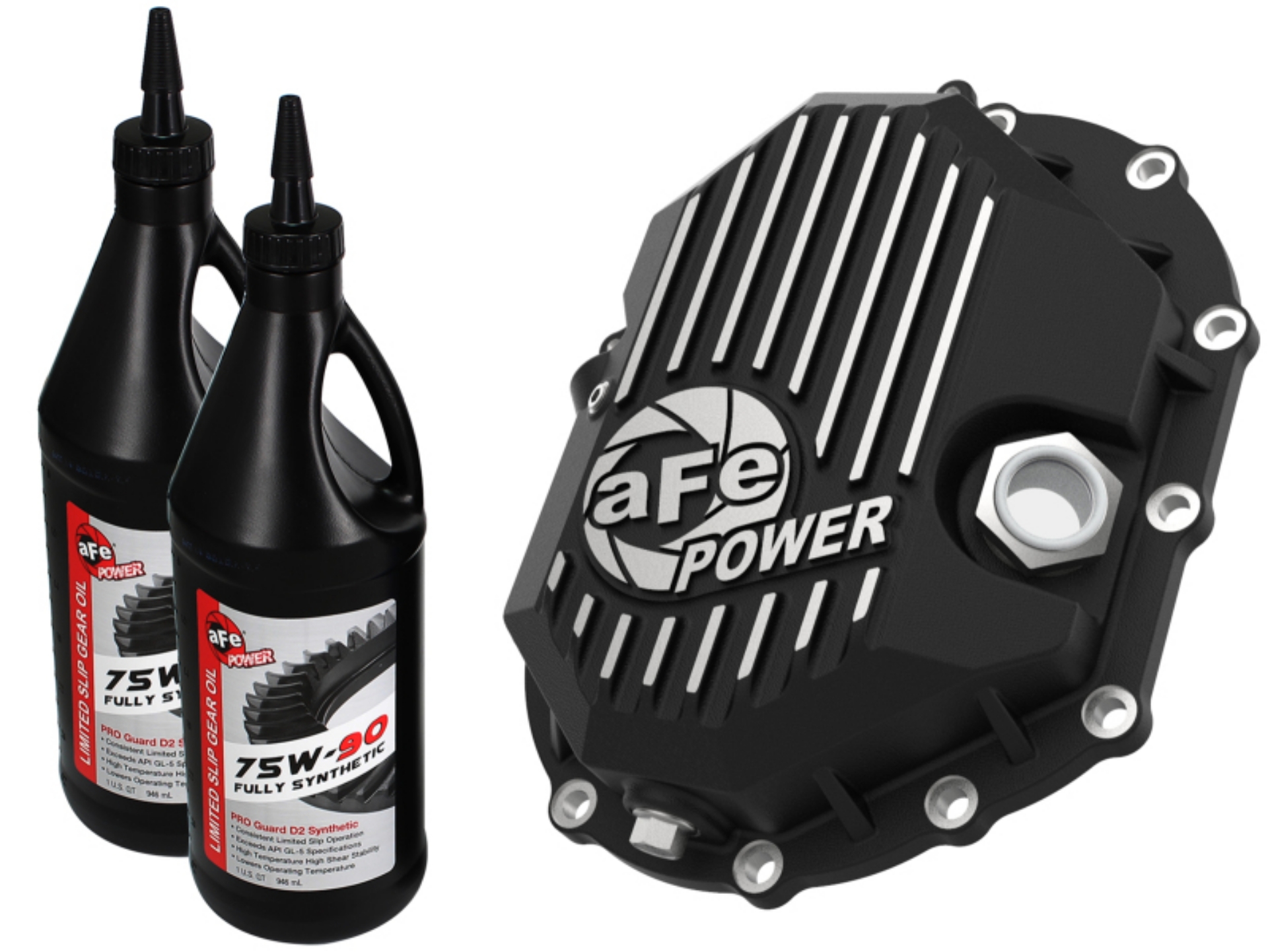 Picture of AFE Power 11-18 GM 2500-3500 AAM 9-25 Axle Front Diff Cover Black Machined w- 2 Qts 75w90 Oil