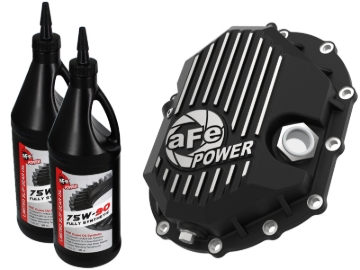 Picture of AFE Power 11-18 GM 2500-3500 AAM 9-25 Axle Front Diff Cover Black Machined w- 2 Qts 75w90 Oil