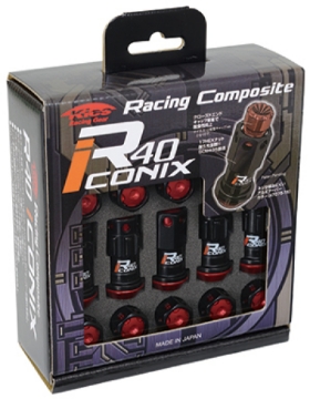 Picture of Project Kics 12X1-25 Black R40 Iconix Lug Nuts - 16+4 Red Cap