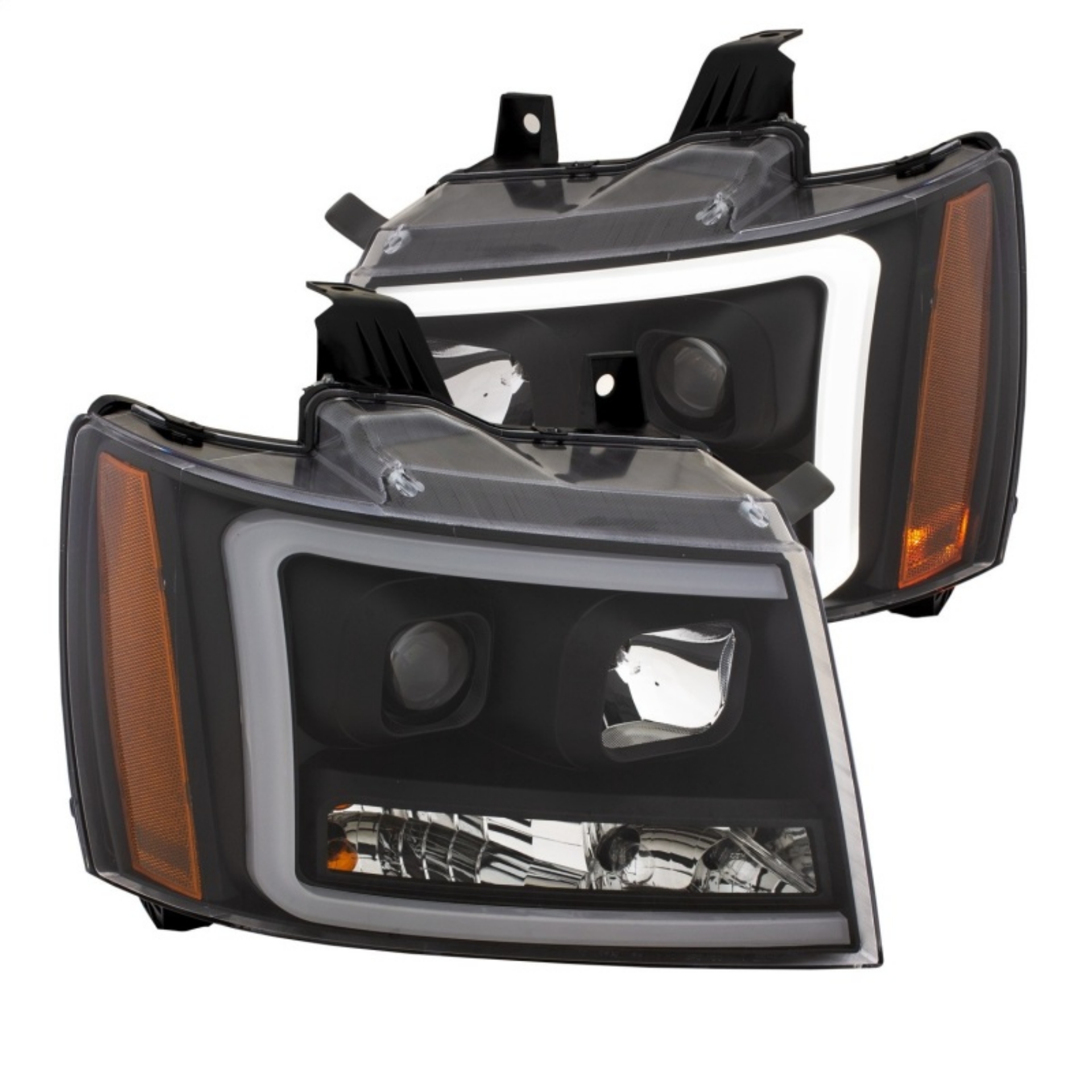 Picture of ANZO 07-14 Chevy Tahoe Projector Headlights w- Plank Style Design Black w- Amber