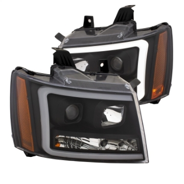 Picture of ANZO 07-14 Chevy Tahoe Projector Headlights w- Plank Style Design Black w- Amber