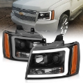 Picture of ANZO 07-14 Chevy Tahoe Projector Headlights w- Plank Style Design Black w- Amber