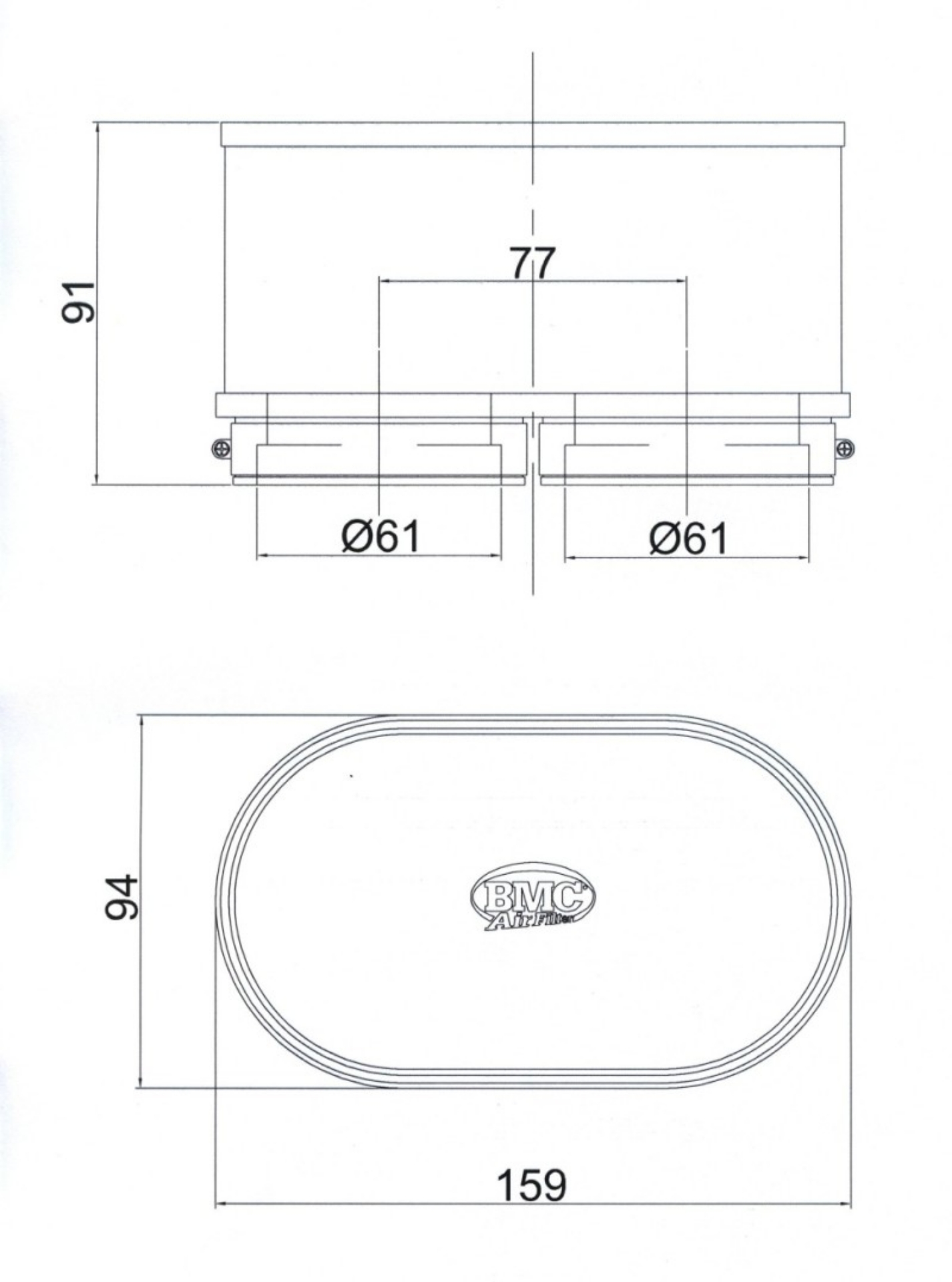 Picture of BMC Twin Air Carburetor Filter - 61mm x 2 ID - 74mm H