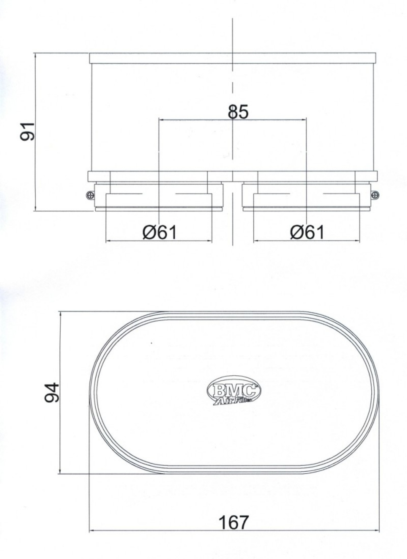 Picture of BMC Twin Air Carburetor Filter - 61mm x 2 ID - 74mm H
