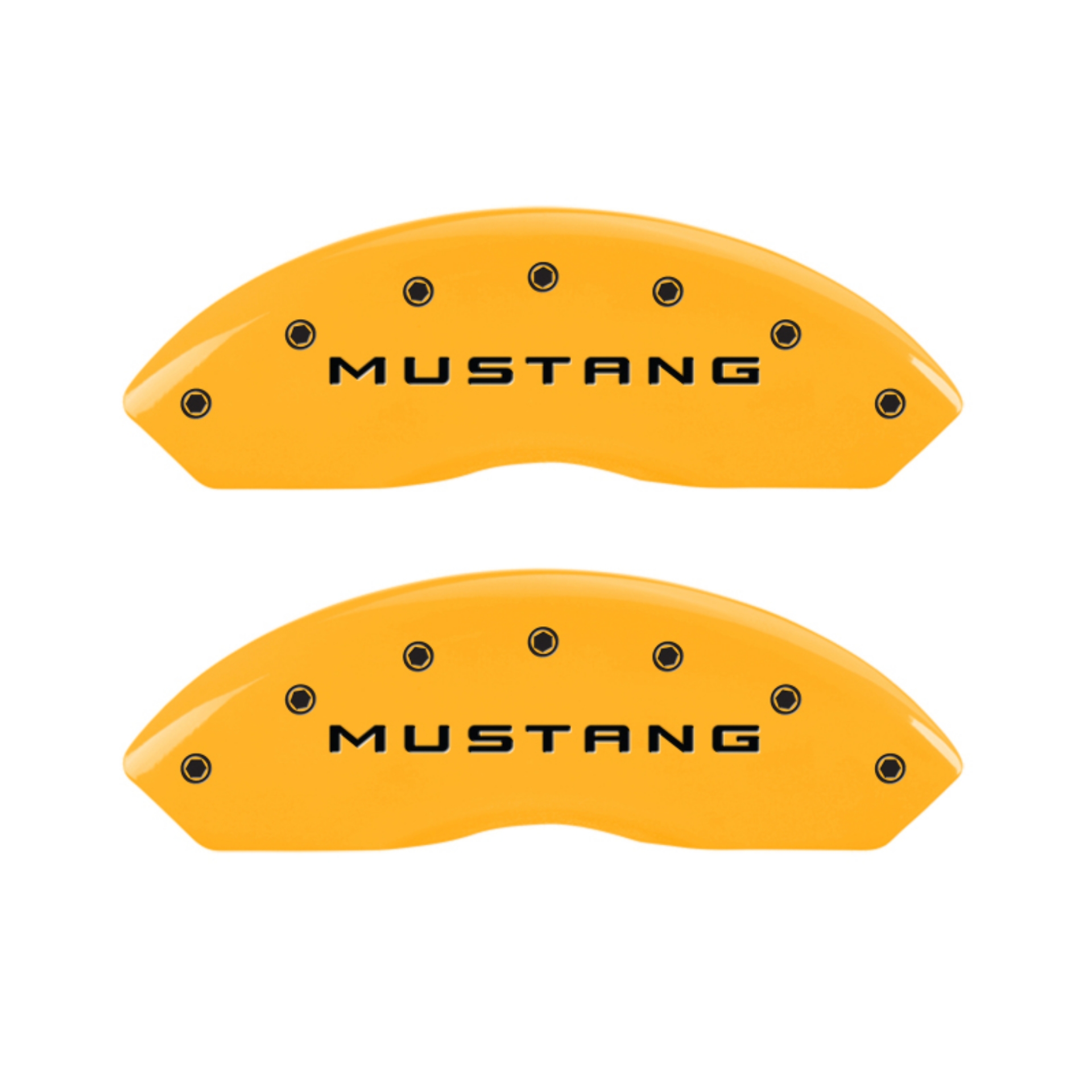 Picture of MGP 4 Caliper Covers Engraved Front Mustang Rear Bar & Pony Yellow Finish Blk Char 2004 Ford Mustang