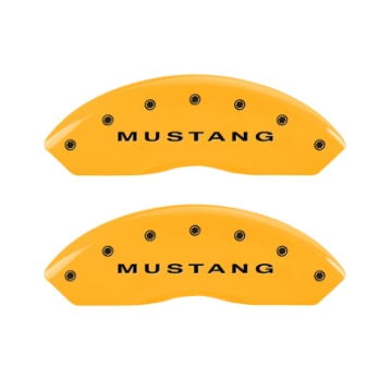 Picture of MGP 4 Caliper Covers Engraved Front Mustang Rear S197-GT Yellow Finish Black Char 2003 Ford Mustang