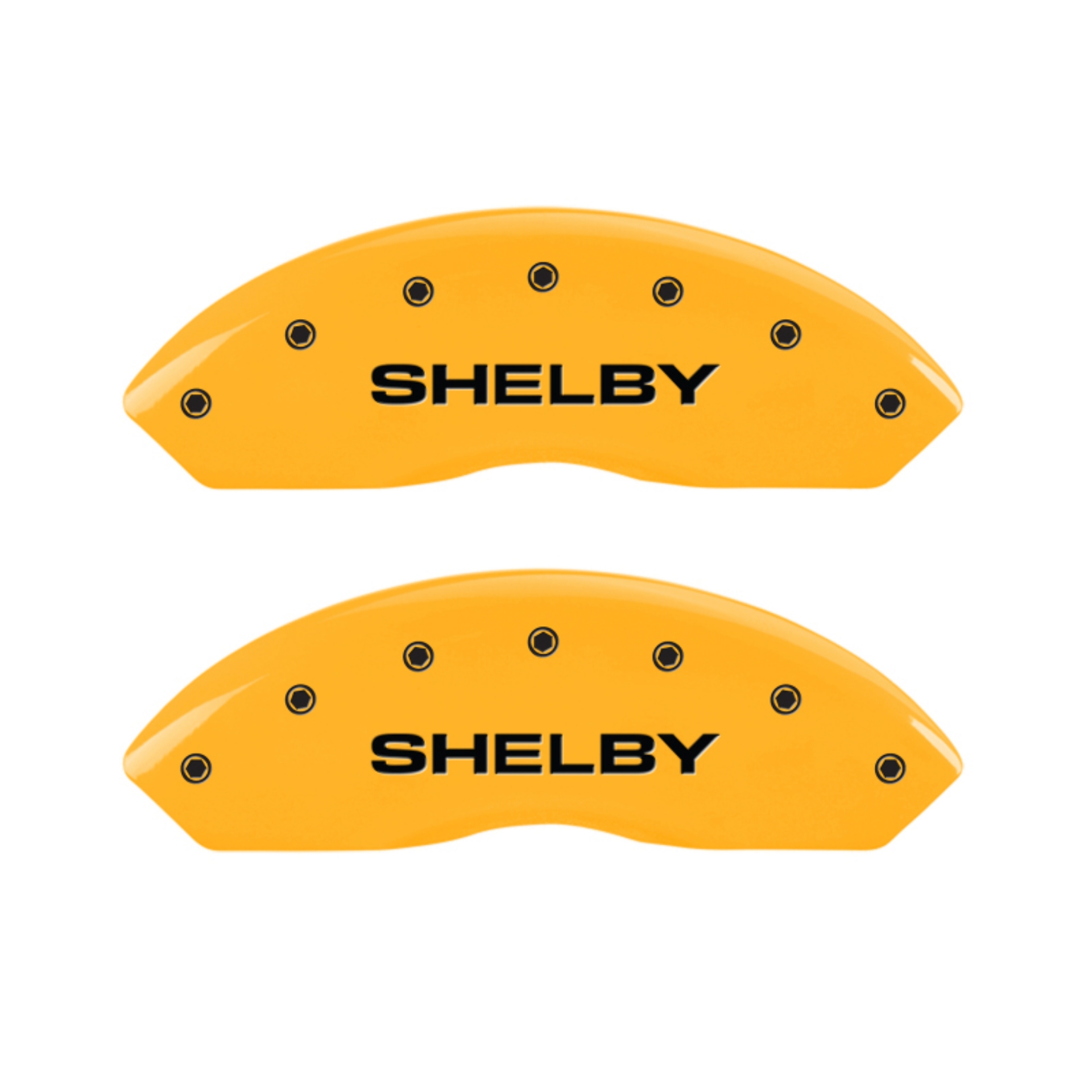 Picture of MGP 4 Caliper Covers Engraved Front Shelby Rear Snake Yellow Finish Black Char 2003 Ford Mustang