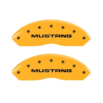 Picture of MGP 4 Caliper Covers Engraved Front Mustang Rear Pony Yellow Finish Black Char 2004 Ford Mustang