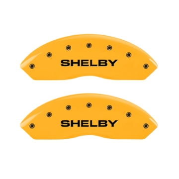 Picture of MGP 4 Caliper Covers Engraved Front Shelby Rear Snake Yellow Finish Black Char 2007 Ford Mustang