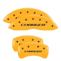 Picture of MGP 4 Caliper Covers Engraved F & R Stripes-Challenger Yellow Finish Black Char 2006 Dodge Charger