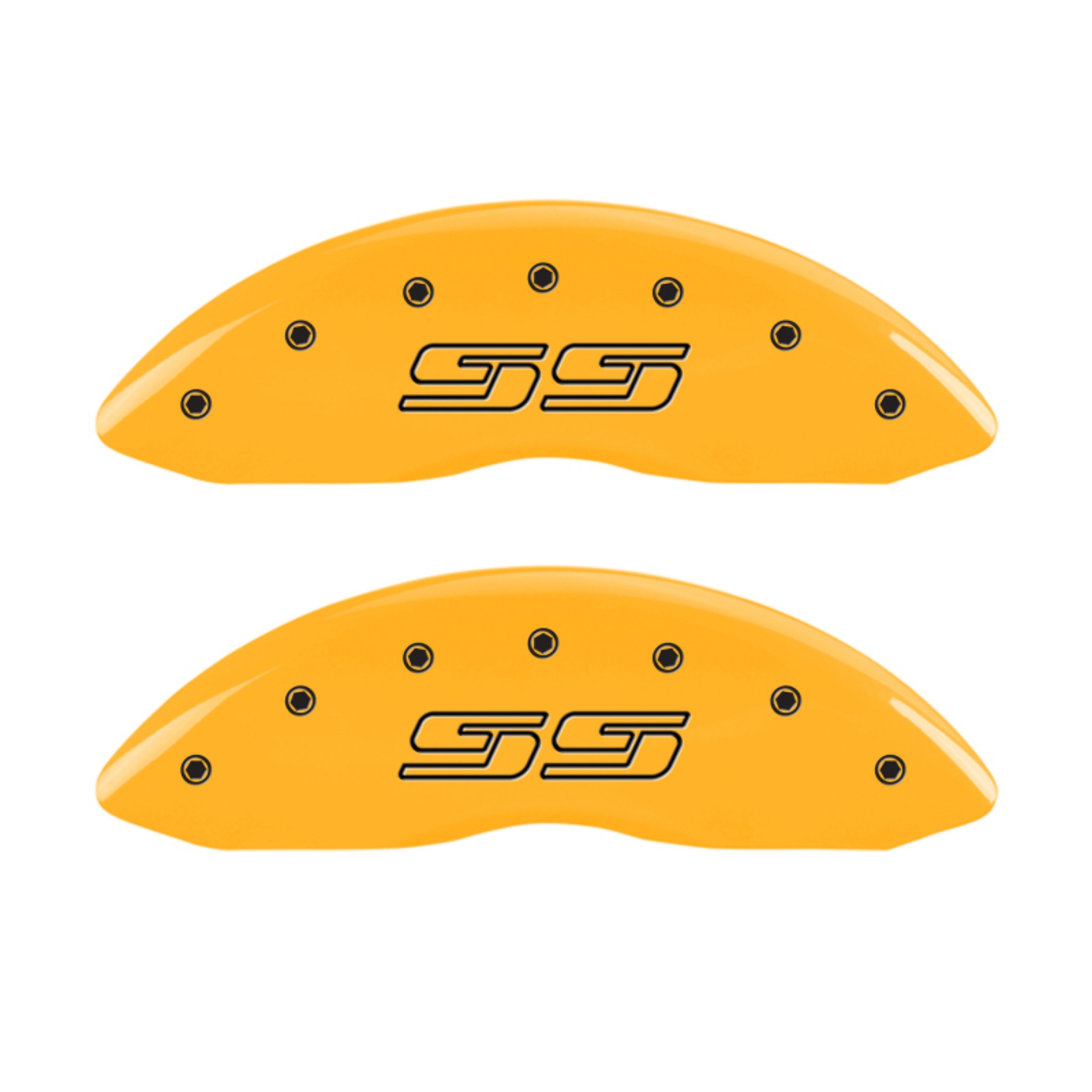 Picture of MGP 4 Caliper Covers Engraved Front & Rear Avalanche SS Yellow Finish Black Char 2000 Chevy Tahoe
