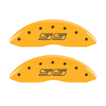 Picture of MGP 4 Caliper Covers Engraved Front & Rear Avalanche SS Yellow Finish Black Char 2000 Chevy Tahoe