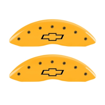 Picture of MGP 4 Caliper Covers Engraved F & R Bowtie Yellow Finish Black Char 2000 Chevrolet Silverado 2500