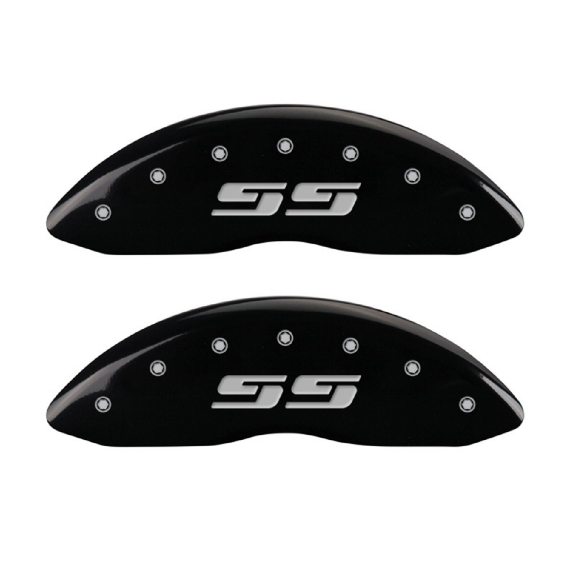 Picture of MGP 2 Caliper Covers Eng Front Silverado SS Blk Finish Sil Char 2008 Chevy Silverado 1500