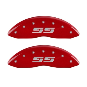 Picture of MGP 2 Caliper Covers Eng Front Silverado SS Red Finish Sil Char 2010 Chevy Silverado 1500
