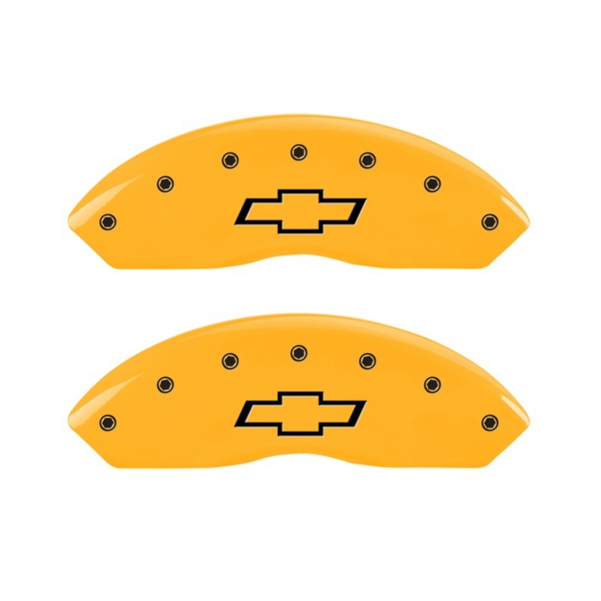 Picture of MGP 2 Caliper Covers Engraved Front Bowtie Yellow Finish Black Char 1999 Chevrolet Tahoe