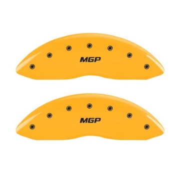 Picture of MGP 2 Caliper Covers Engraved Front MGP Yellow Finish Black Char 2005 Chevy Silverado 1500